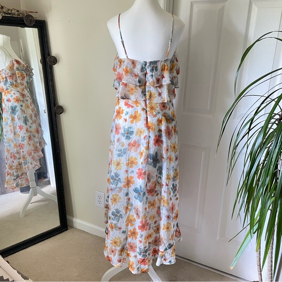 By Anthropologie Dress NWT Floral Sleeveless Asymmetric Ruffled Midi Dress Small - Picture 10 of 16